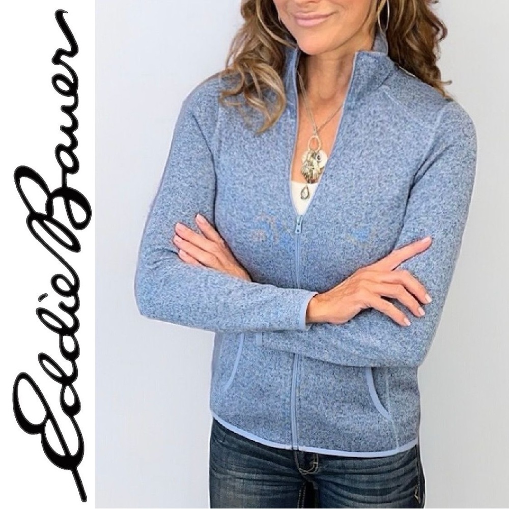 Eddie Bauer Heathered Blue Full Zip Fleece Lined Jacket XS